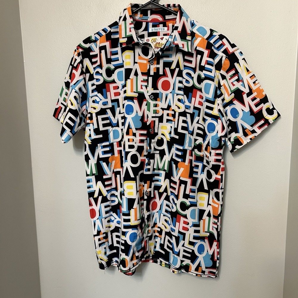 Oh Snap Drill Clothing Stretch All Over Print Men's Small Retro